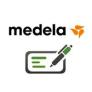 Medela-Logo und Notizblock mit Stift